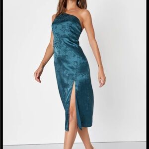 Lulu's Emerald Green One-Shoulder Sheath Cocktail Dress
